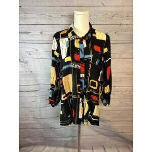 NWT Ali Miles Abstract Print Boho Long Sleeve Blouse Size S Button Detail